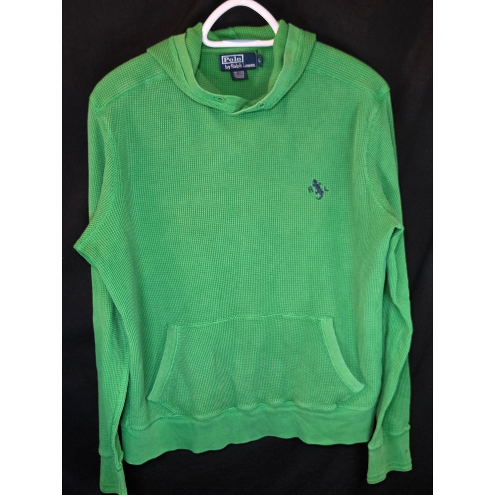 Polo Ralph Lauren Men's Green Waffle Knit Long Sleeve Hoodie Lizard Logo Size‎ L